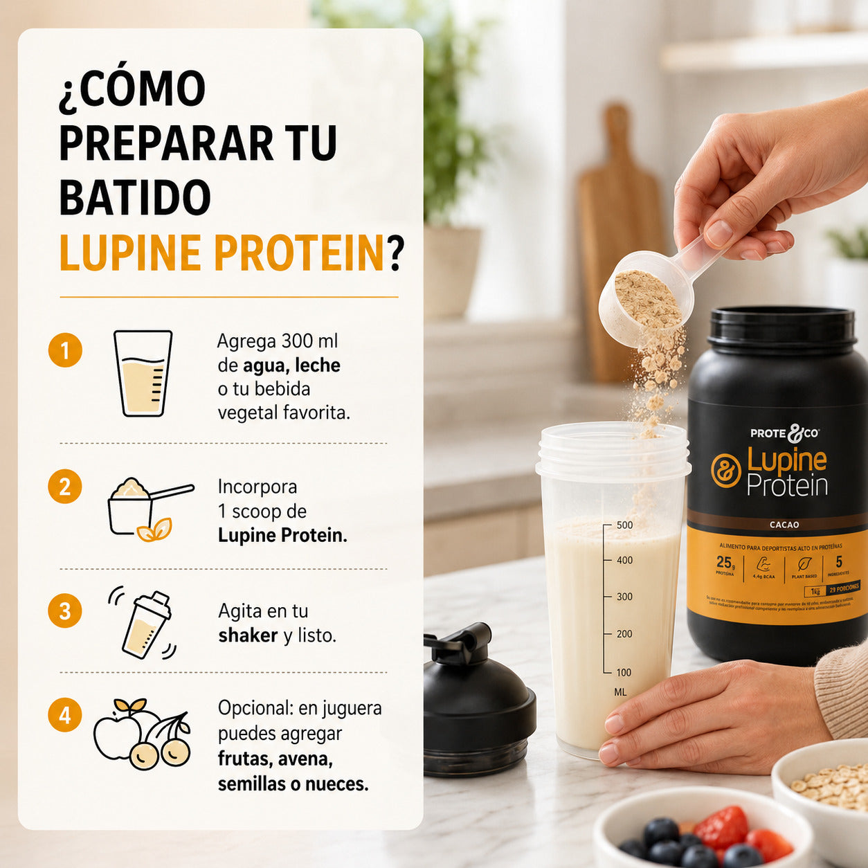 Como preparar la proteína vegetal de forma fácil, sabor cacao y plátano.
