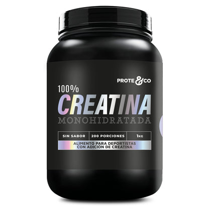 Creatina Micronizada Vegana Prote&Co formato ahorro de 1kg. Rinde más de 200 porciones.