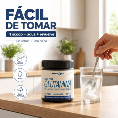 Glutamina fácil de consumir, es sin sabor y mezclando sólo con agua y revolver se puede tomar.
