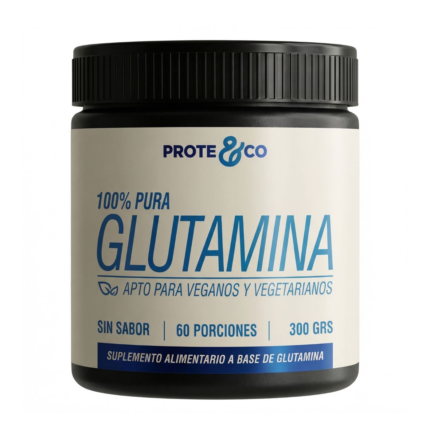 Glutamina en polvo 300 g sin sabor Prote&Co para recuperación muscular y salud intestinal.