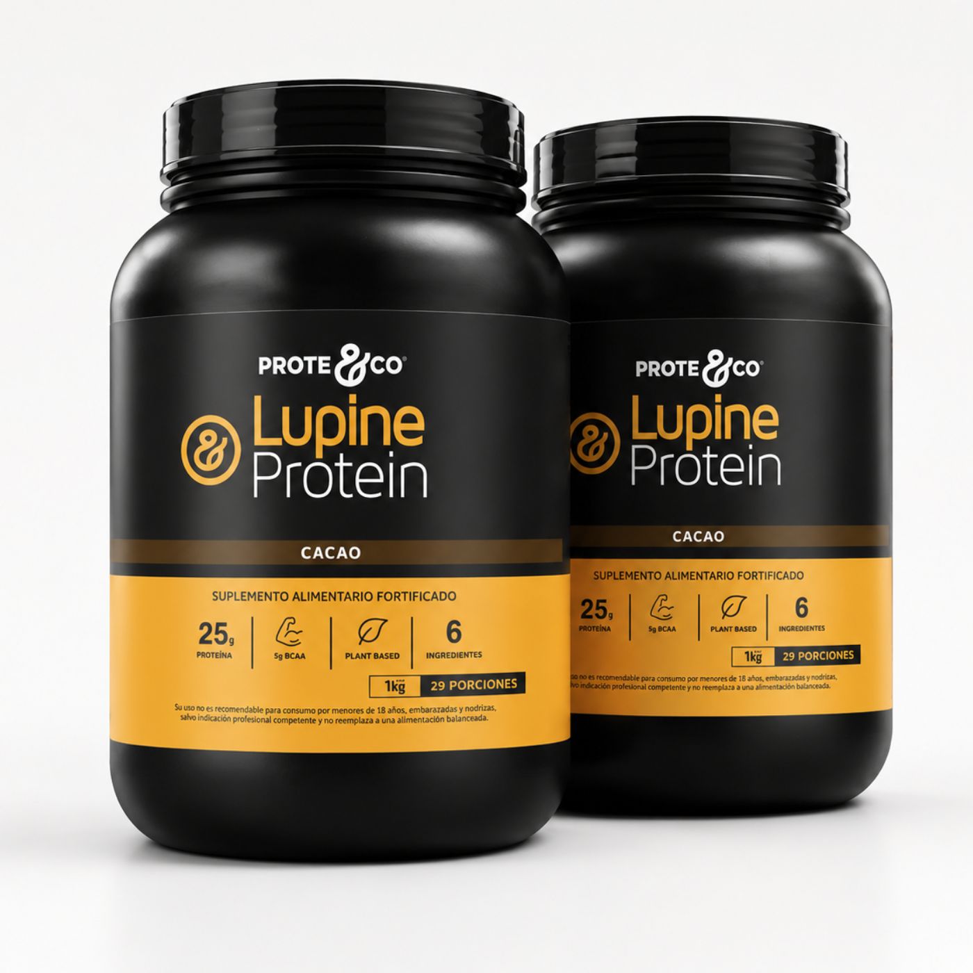 Pack de 2 Lupine Protein Prote&Co sabor cacao y plátano 1 kg, proteína vegana de lupino y arveja sin hinchazón. 