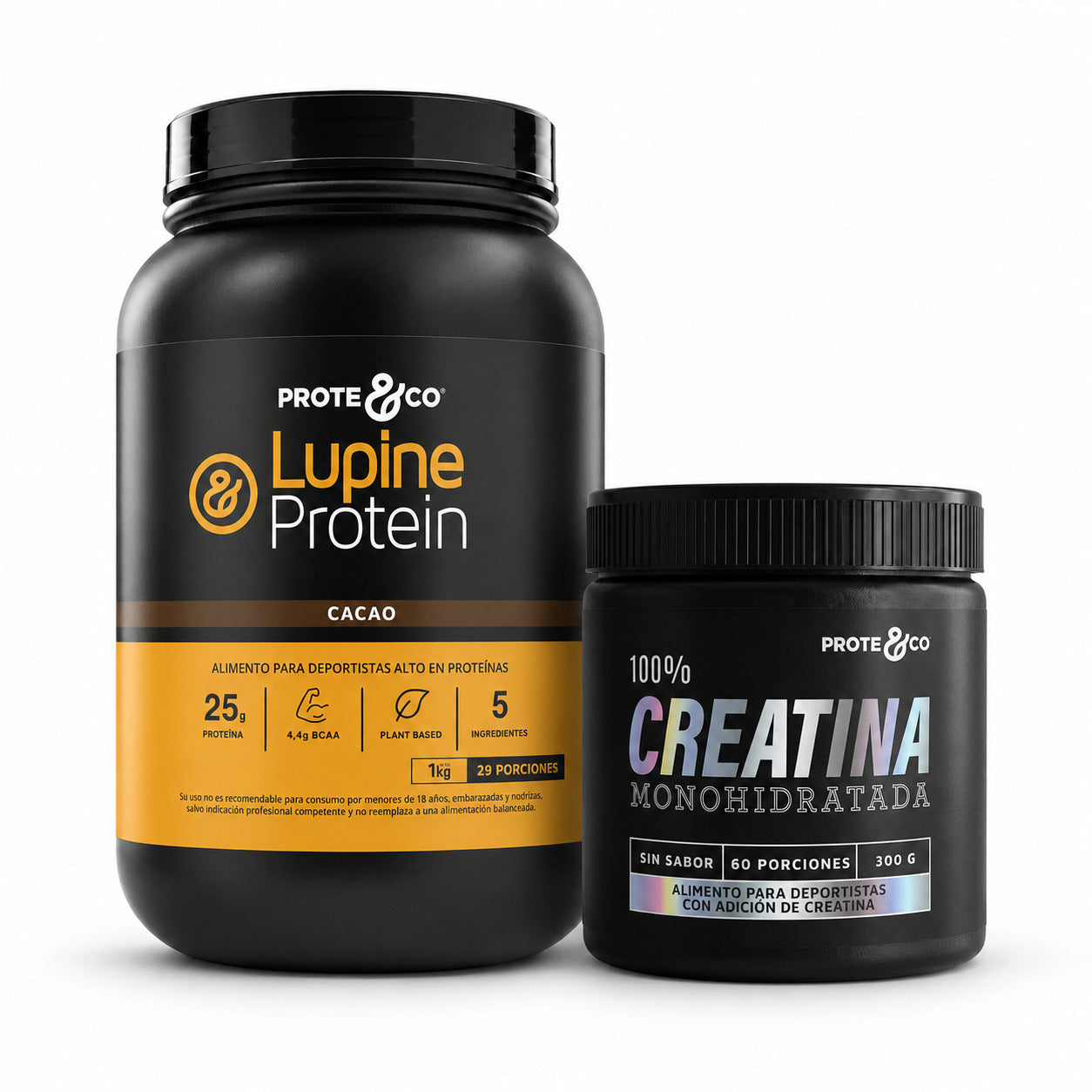 Pack de proteína vegana y creatina Prote&Co con Lupine Protein cacao 1 kg y Creatina Monohidratada 300 g
