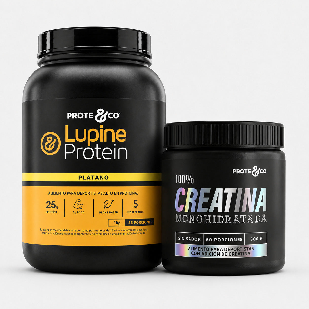 Pack de proteína vegana y creatina Prote&Co con Lupine Protein plátano 1 kg y Creatina Monohidratada 300 g