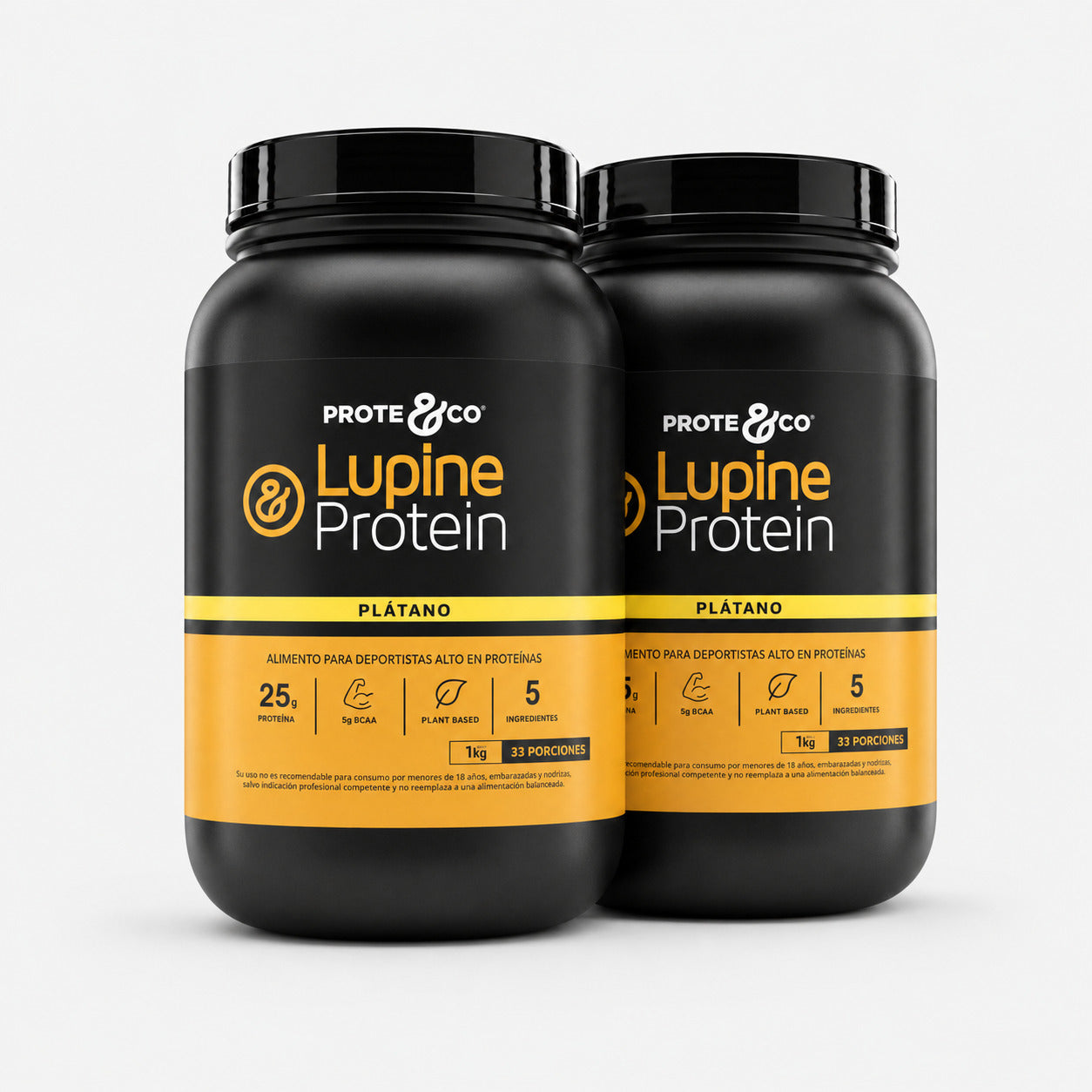 Pack de 2 proteínas veganas Lupine Protein sabor plátano 1 kg Prote&Co, proteína vegetal de lupino y arveja sin lactosa y sin sucralosa.